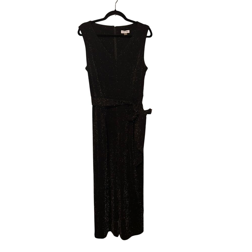 Calvin Klein Date Night Festival Party Sparkle V-neck  Belted Jumpsuit / Romper